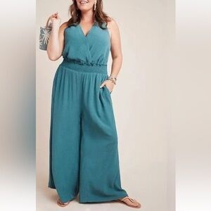 Anthropologie Turquoise (Teal) Plus Size 2X  Sleeveless Wide Leg Jumpsuit New